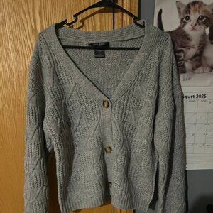 gray cardigan